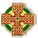 Gold, red, and green Celtic cross for lapel pin.